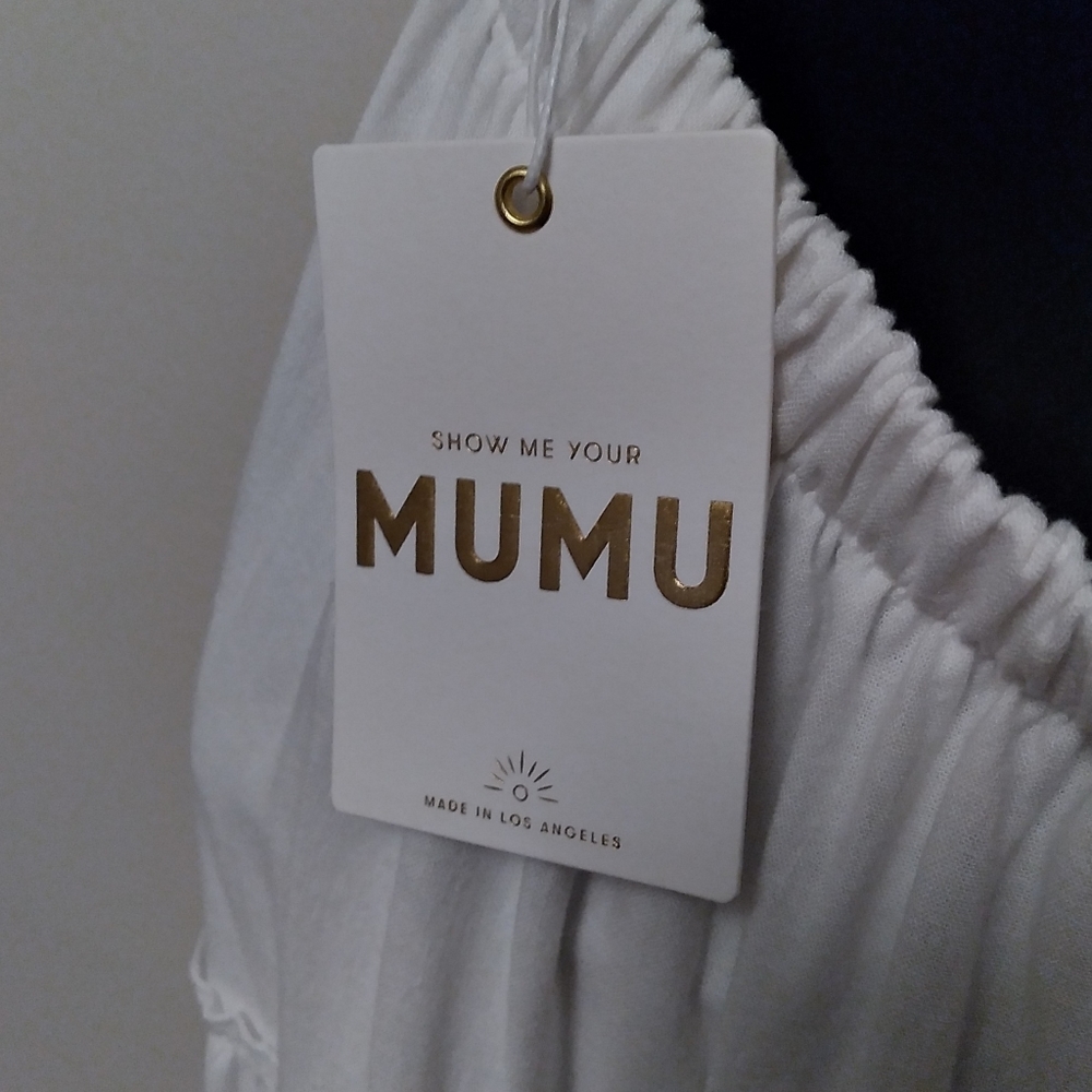 NWT SHOW ME YOUR MUMU Lovely White Linen Blend Tiered Ruffled Midi Dress, XS - Picture 9 of 11